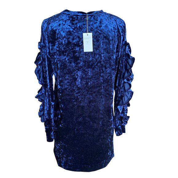 NWT Kaktus Crushed Velvet Ruffle Mini Dress Navy Blue Shift Dark Fairy Grunge-M - Picture 10 of 16